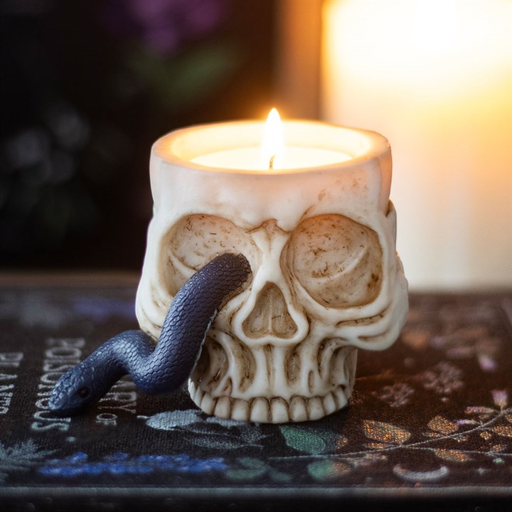 Skull Tealight Holder with Snake, image 1 of 5