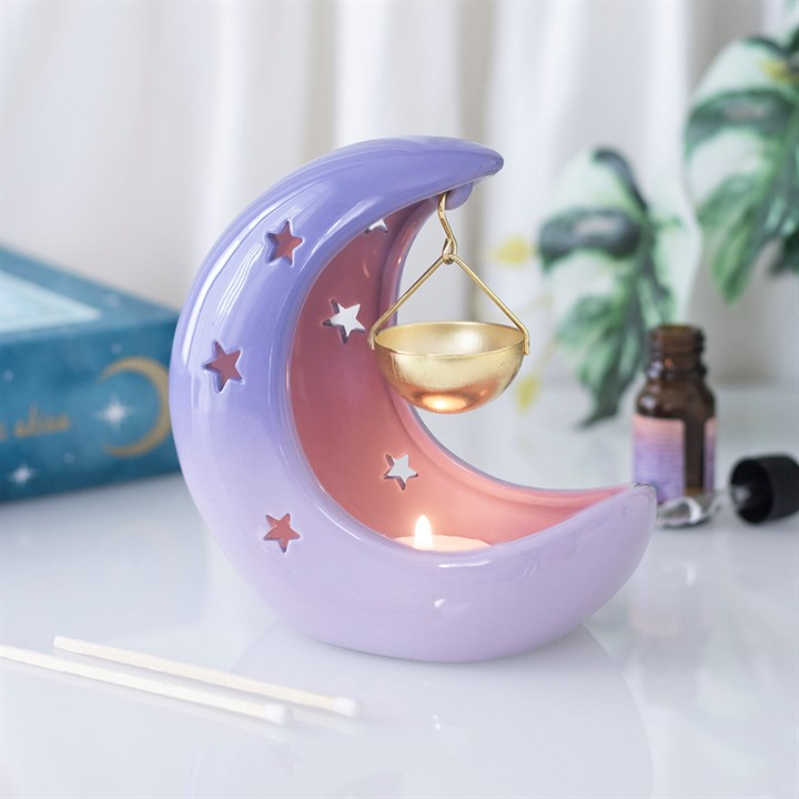 Purple Pastel Crescent Moon Hanging Oil Burner, image 1 of 6