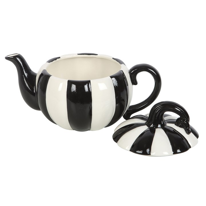 Black and White Striped Pumpkin Teapot, image 5 of 5