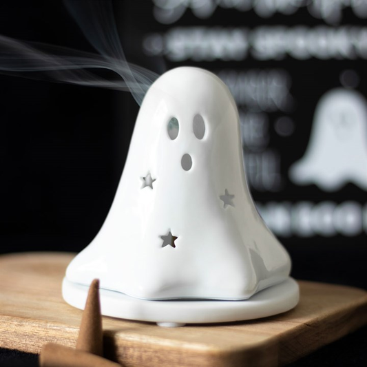 Ceramic Ghost Tealight and Incense Cone Holder, image 1 of 6