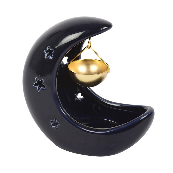 Blue Crescent Moon Hanging Oil Burner, image 2 of 5