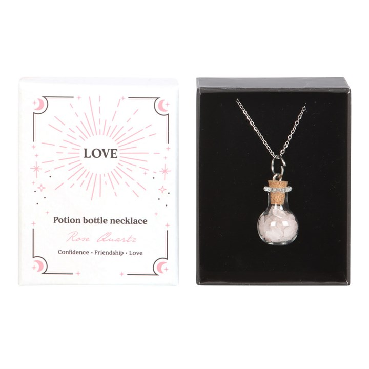 Love Rose Quartz Crystal Chip Potion Bottle Necklace, image 2 of 6