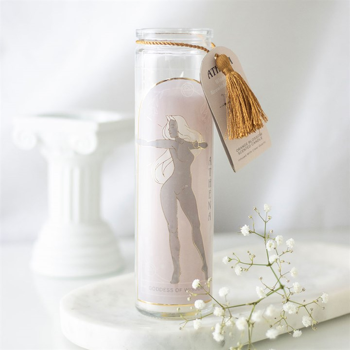 Athena Goddess Tube Candle with Clear Quartz Crystals, image 1 of 5