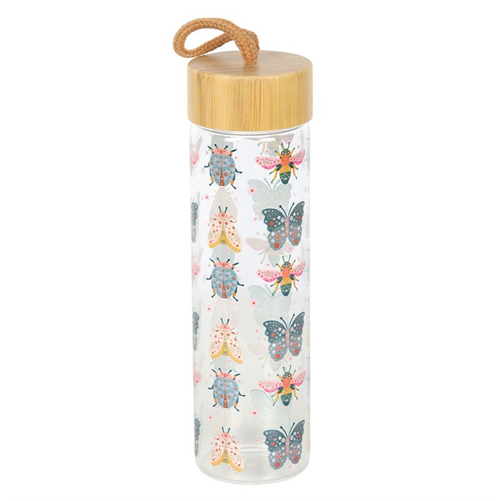 Floral Bug Print Glass Water Bottle, image 4 of 5