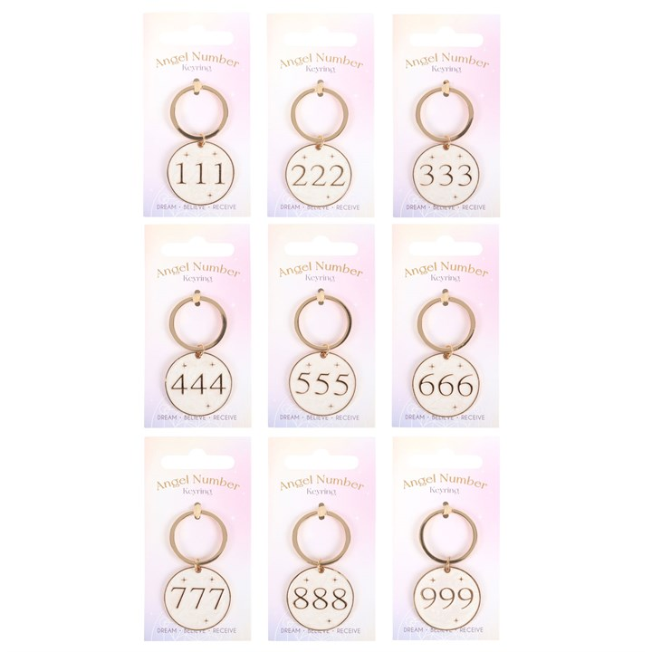 Pack of 9 Angel Number Keyrings, image 1 of 4