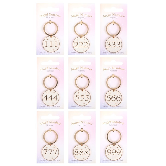 Pack of 9 Angel Number Keyrings, image 1 of 4