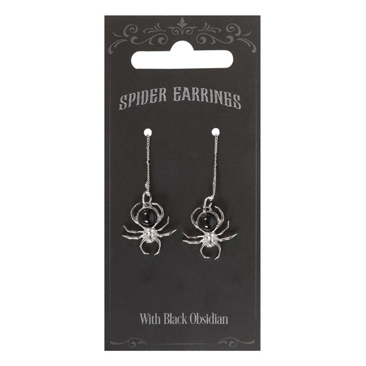 Black Obsidian Spider Threader Earrings, image 1 of 5