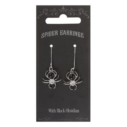 Black Obsidian Spider Threader Earrings, image 1 of 5