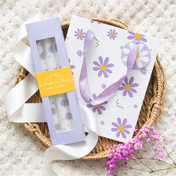 Set of 3 Purple Daisy Taper Candles, image 6 of 6