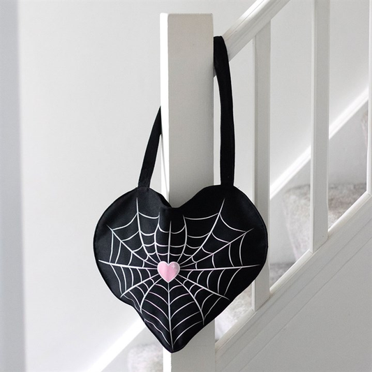 Spiderweb Heart Satin Tote Bag, image 1 of 4