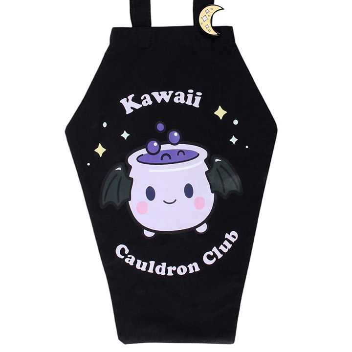 Kawaii Cauldron Club Coffin Shaped Tote Bag with Enamel Pin Badge, image 5 of 5