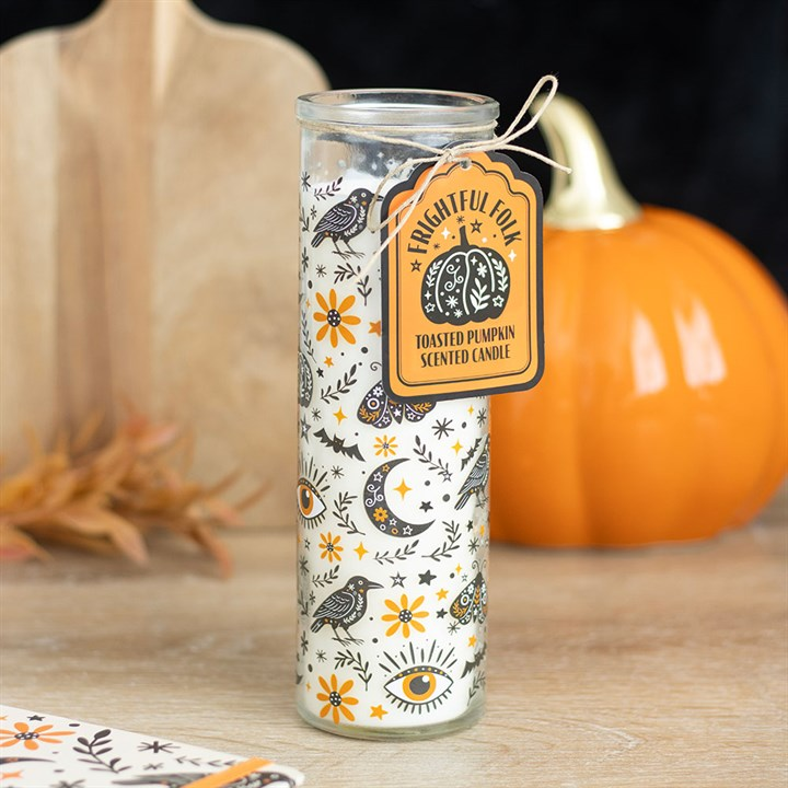 Frightful Folk Print Toasted Pumpkin Scented Tube Candle, image 1 of 5