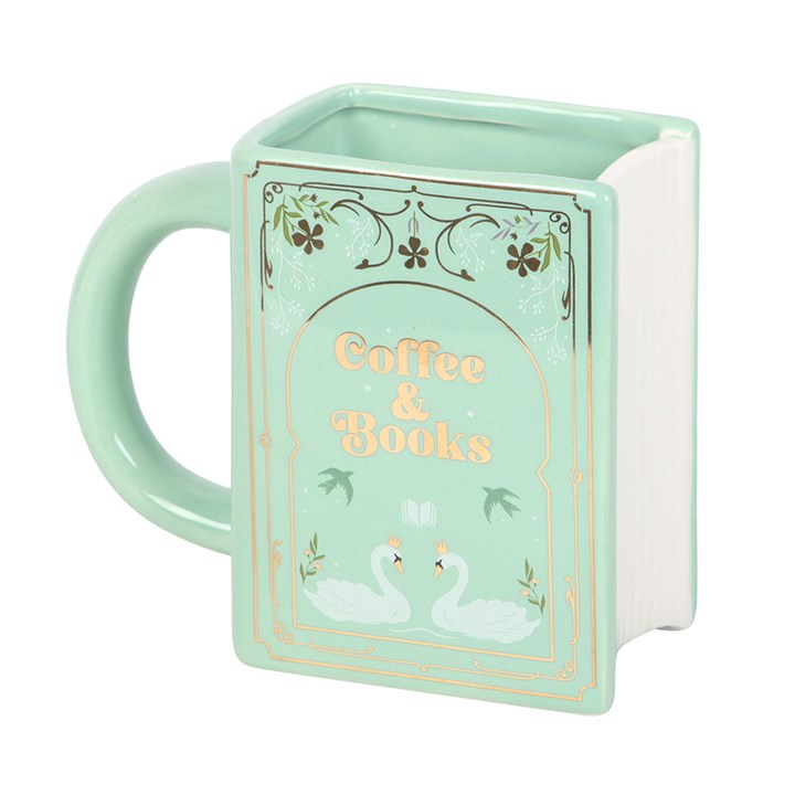 Coffee and Books Green Book Shaped Mug, image 3 of 6