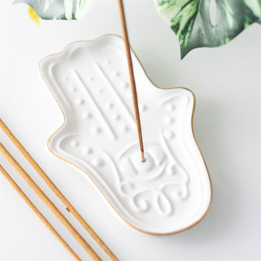 White Hamsa Hand Incense Stick Holder, image 1 of 4