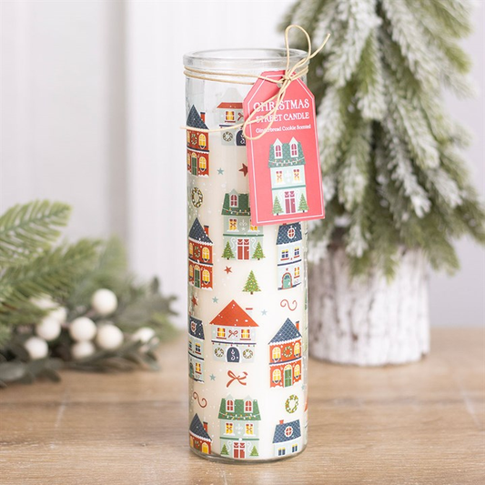 Christmas Street Print Gingerbread Cookie Tube Candle, image 1 of 6