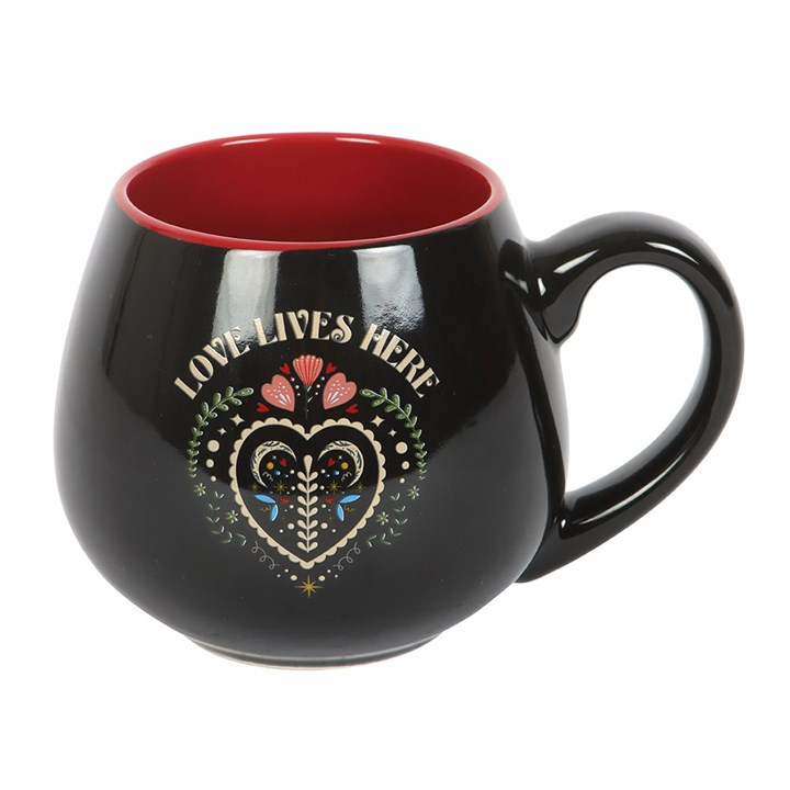 Love Lives Here Folk Heart Rounded Mug, image 4 of 5