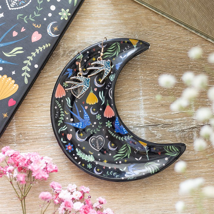 Midnight Bloom Crescent Moon Trinket Dish, image 1 of 5