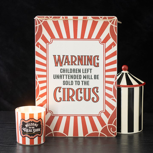 Circus Warning Metal Hanging Sign, image 1 of 5