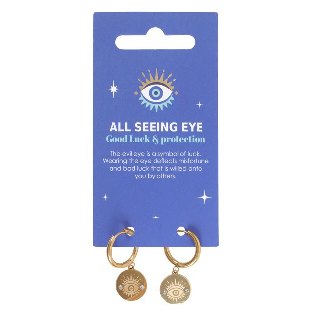 Gold Toned All Seeing Eye Earrings, image 1 of 5