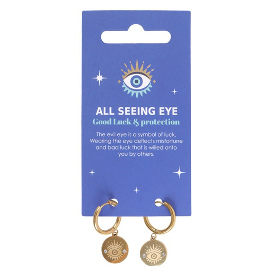 Gold Toned All Seeing Eye Earrings, image 1 of 5