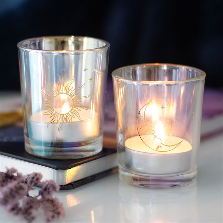 Iridescent Sun and Moon Votive Candle Holders, image 1 of 5